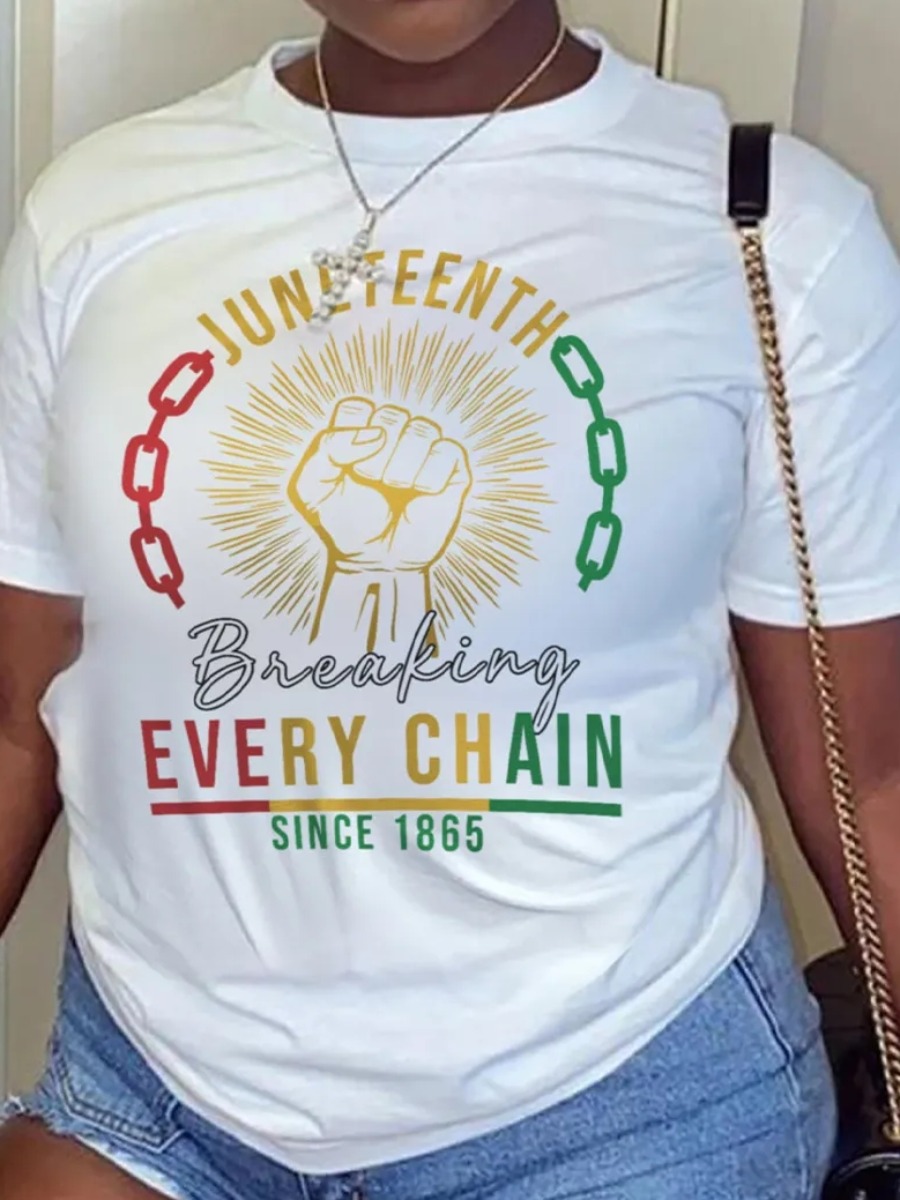 LW Plus Size Pattern Mixed Print Letter T-shirt