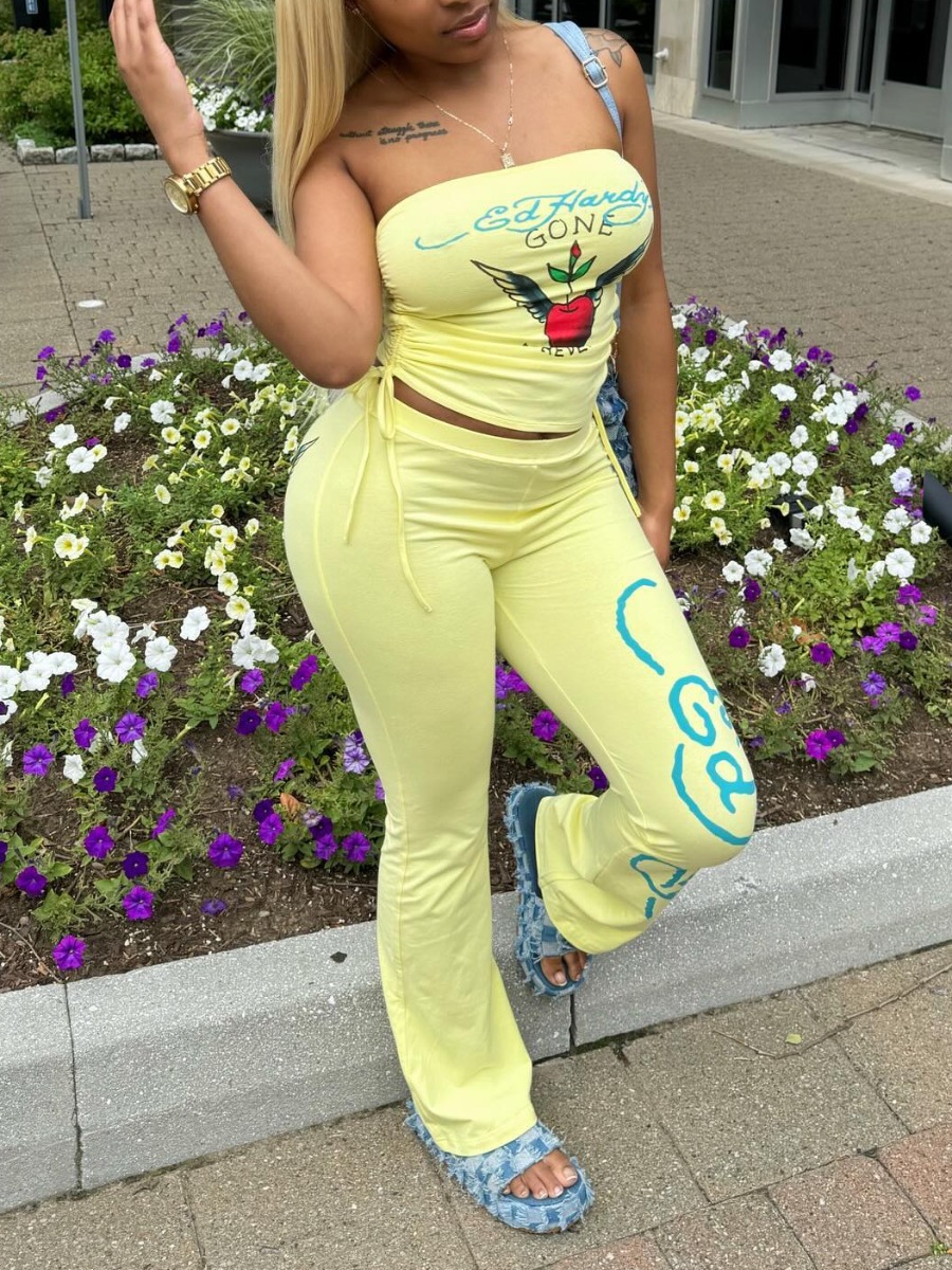 LW Street Polyester Strapless Pattern Letter Sleev