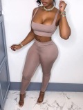 LW BASICS Casual Polyester Square Collar Solid Color Sleeveless Two-piece Pants Set