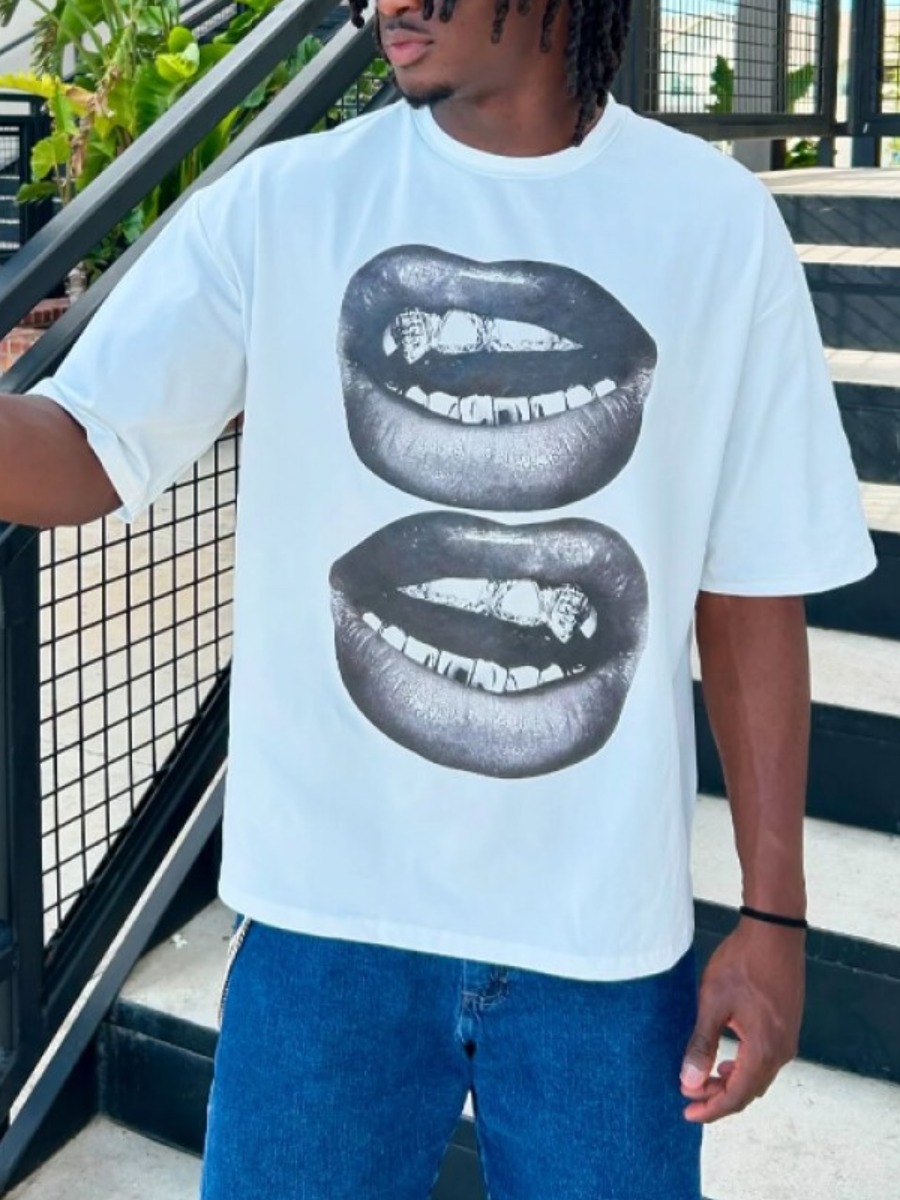 LW Men Pattern Lip Print T-shirt