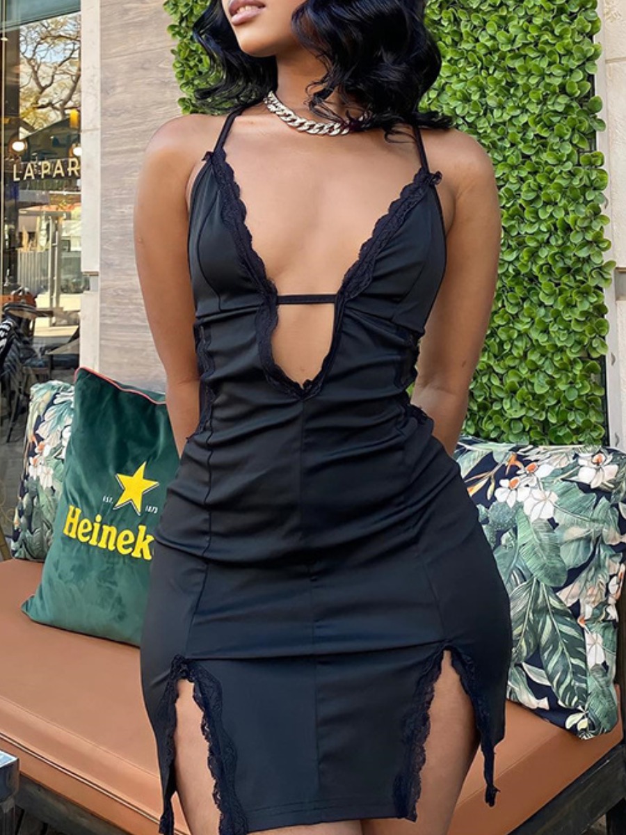 LW SXY Split Solid Color Mini Dress