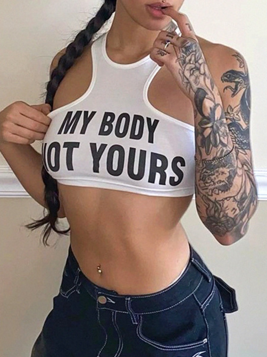 LW Pattern Letter Print Positioning Camisole&Tank 