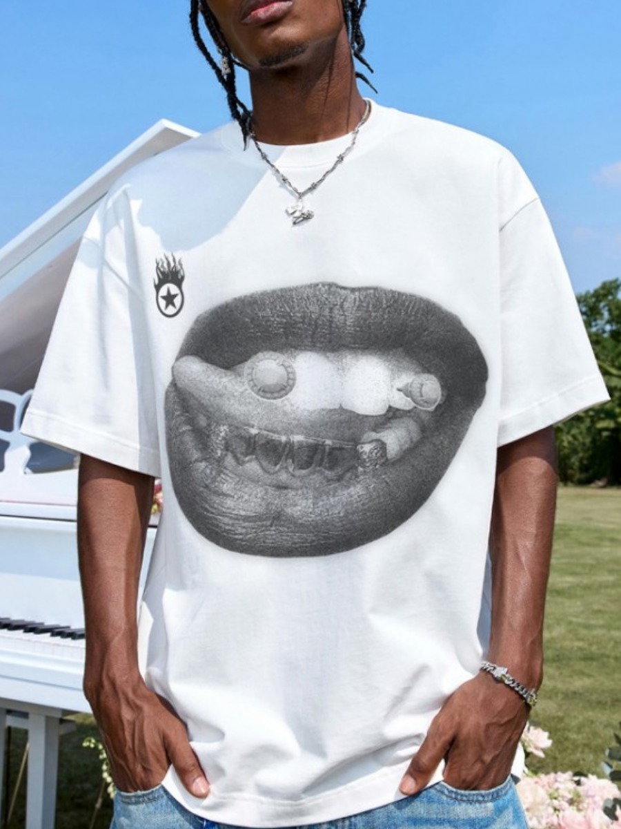 LW Men Pattern Lip Print T-shirt