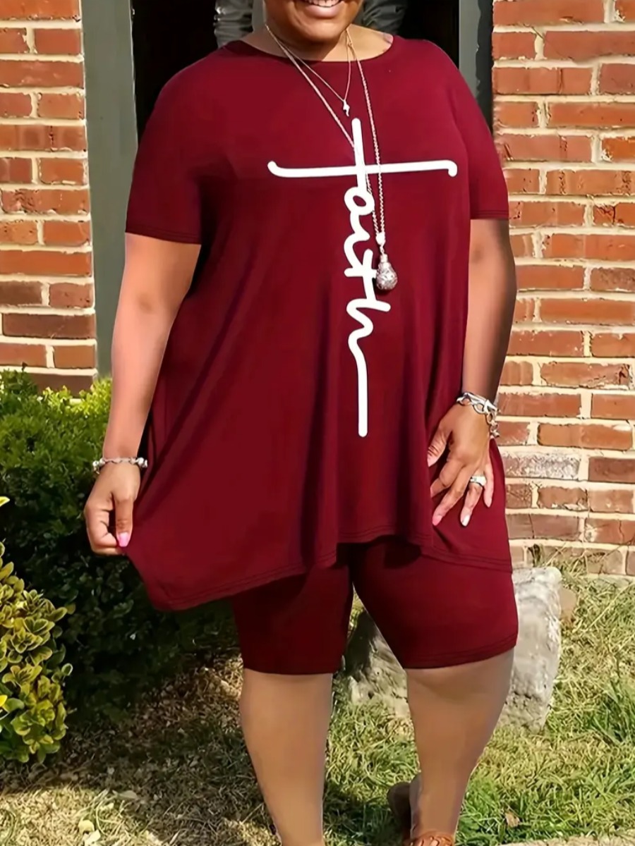 LW Plus Size Pattern Letter Two-piece Shorts Set