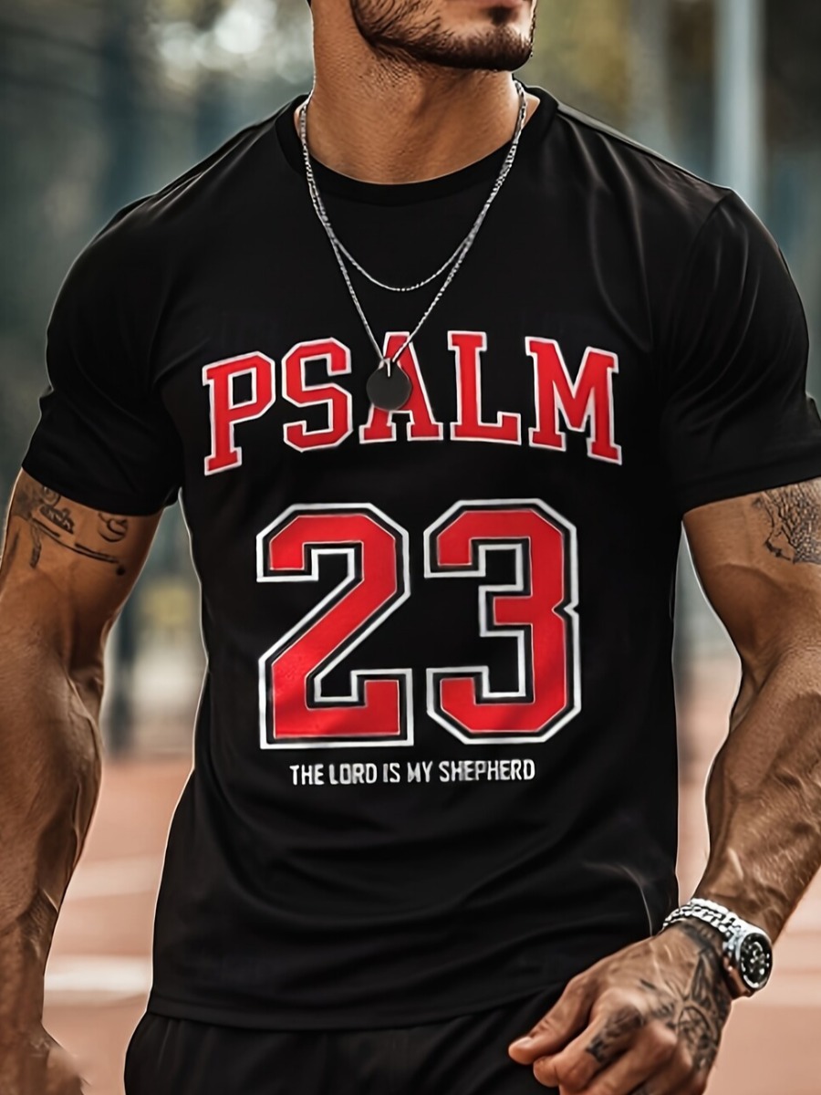 LW Men Pattern Letter Print Positioning T-shirt
