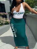 LW Casual Polyester U Neck Pattern Letter Sleeveless Two-piece Skirt Set