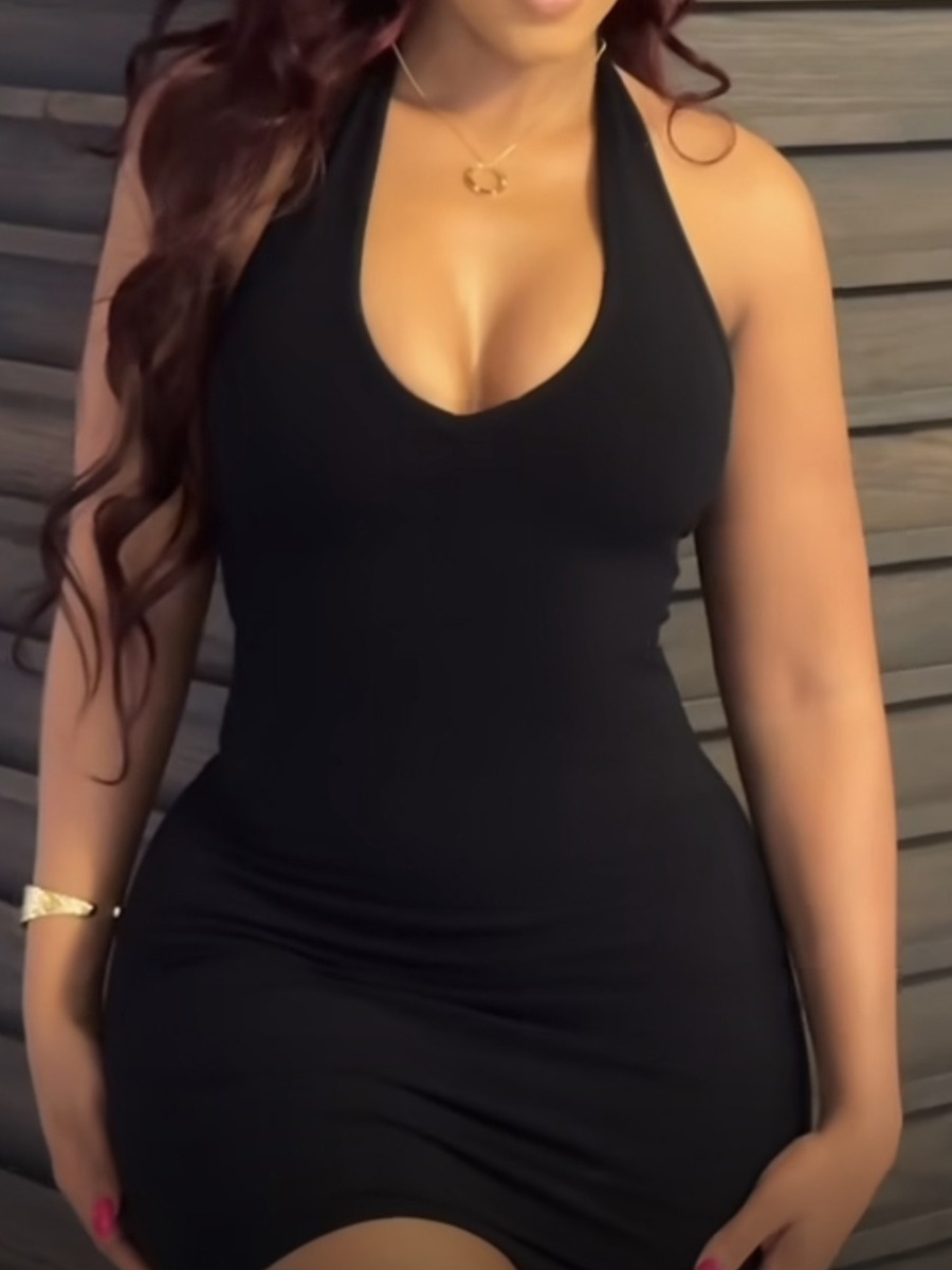 LW BASICS Wrap Solid Color Mini Dress