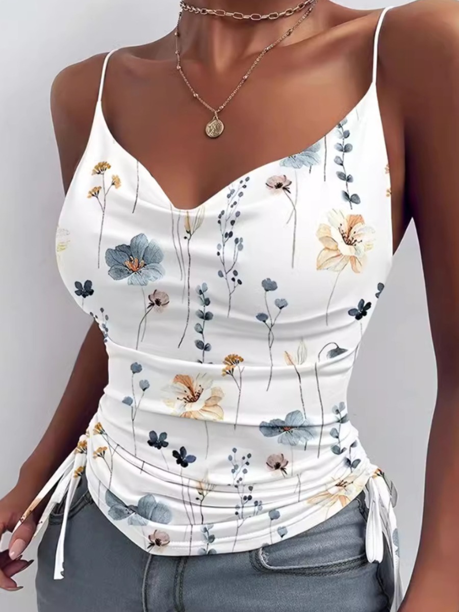 LW Drawstring Print Floral Camisole&Tank Top