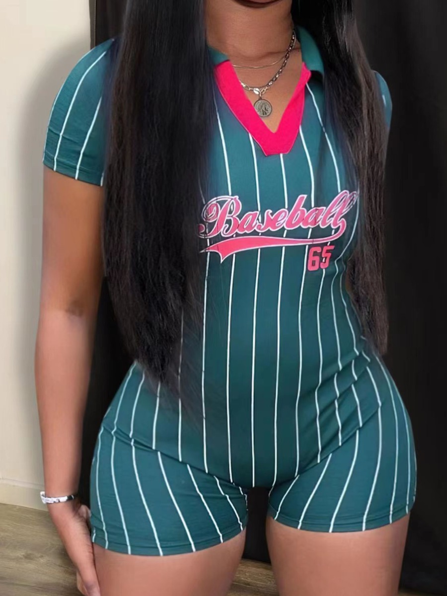 LW Pattern Letter Striped Romper