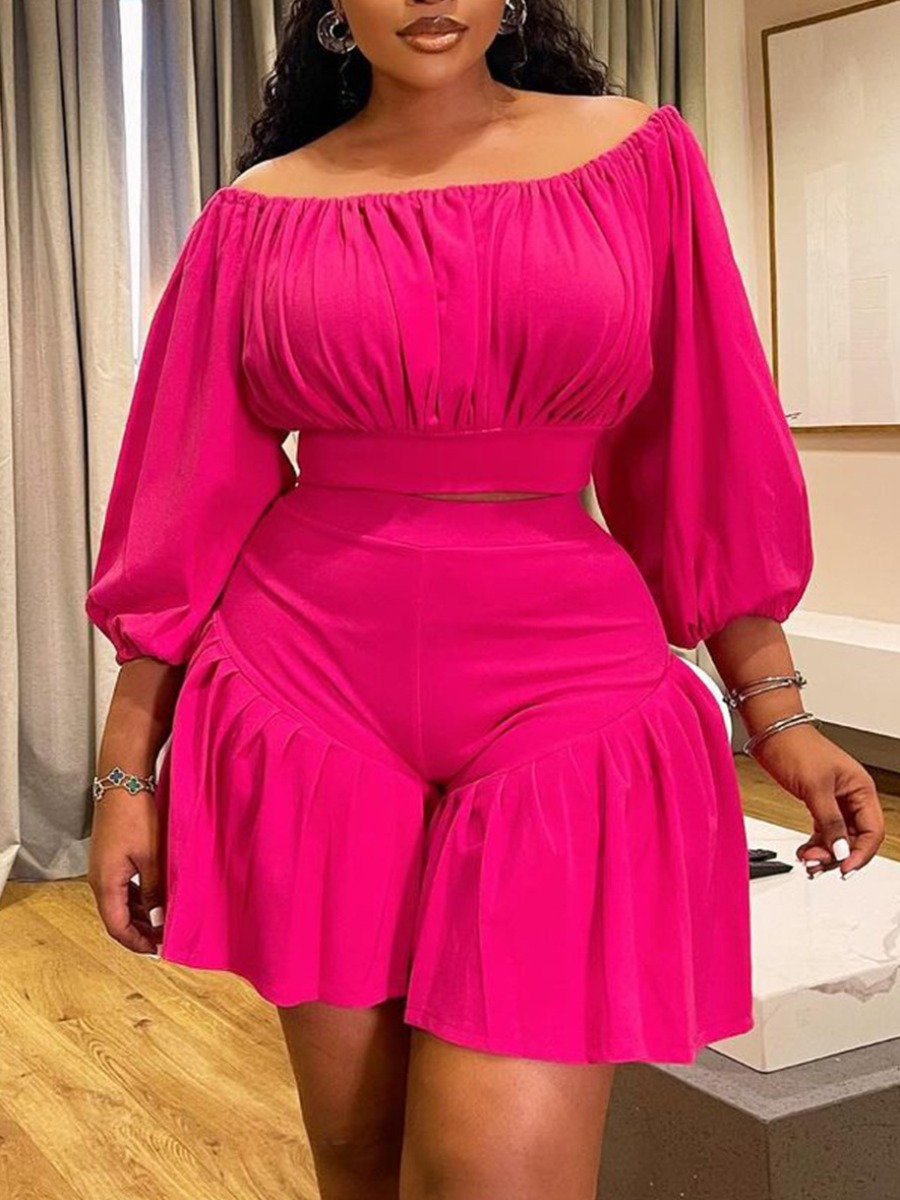 LW Plus Size Pressed Pleat Solid Color Two-piece Shorts Set