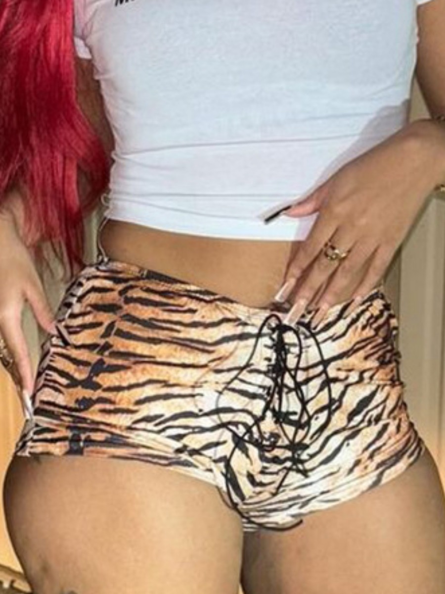 LW SXY Bandage Design Mixed Animal Pattern Tiger Stripes Shorts