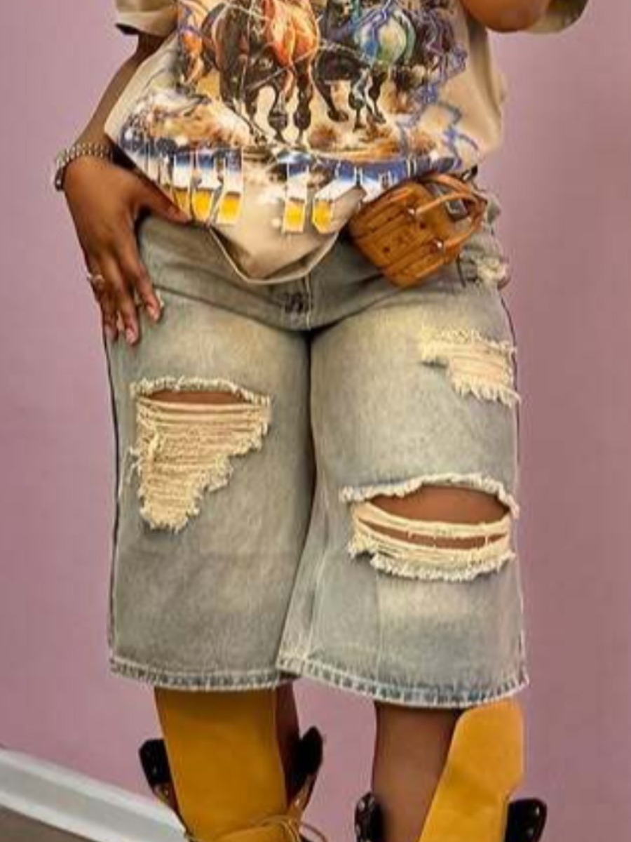 LW Ripped Solid Micro Elasticity Denim Shorts