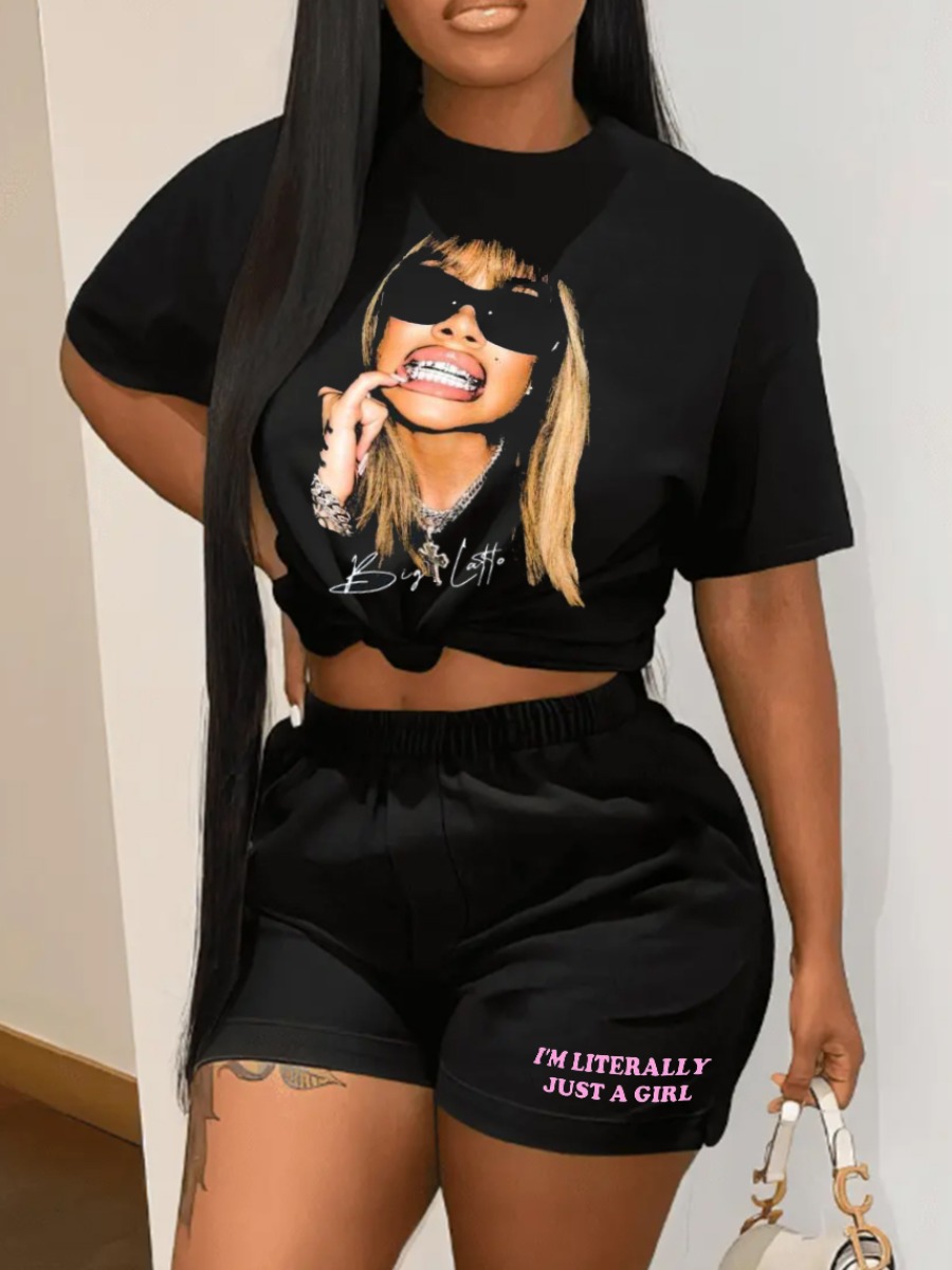 LW Street Polyester Round Neck Pattern Figure Shor