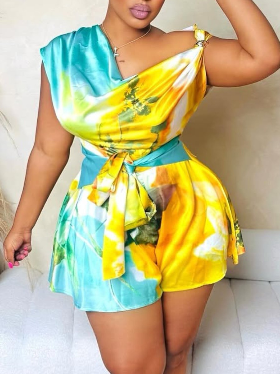 LW Bandage Design Waist Mixed Print Romper