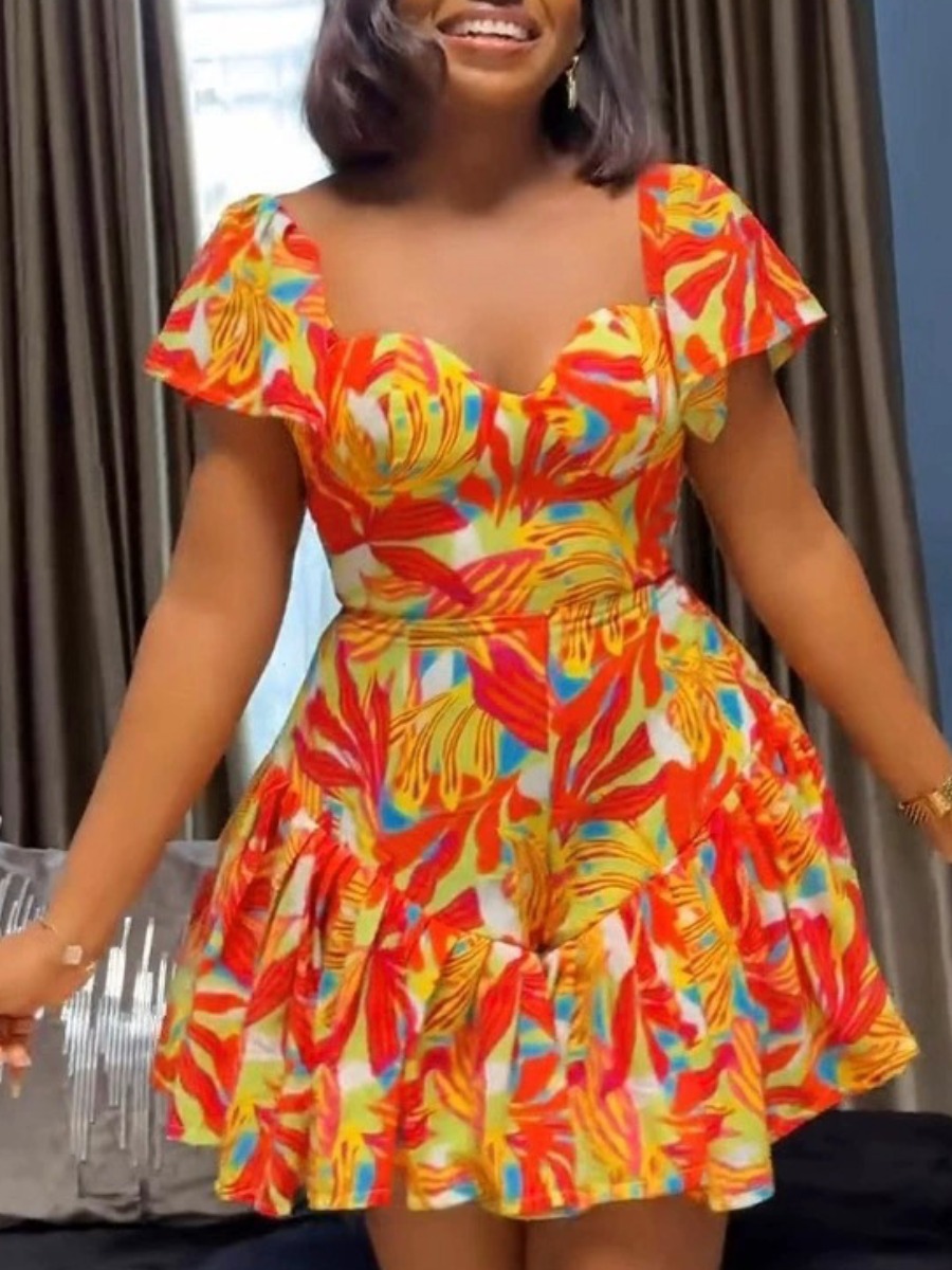 LW Plus Size Pressed Pleat Medium Flower Print Romper