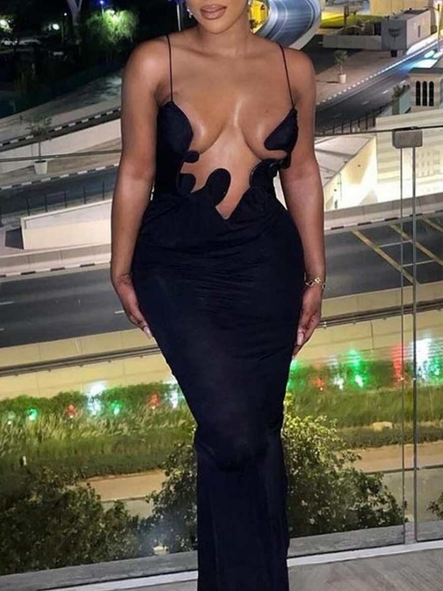 LW SXY Cut Out Solid Color Prom Dress