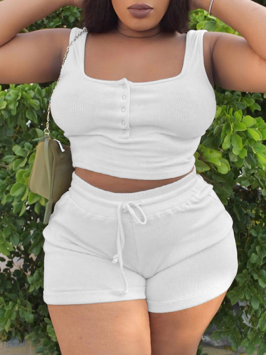 LW BASICS Plus Size Solid Color Two-piece Shorts Set