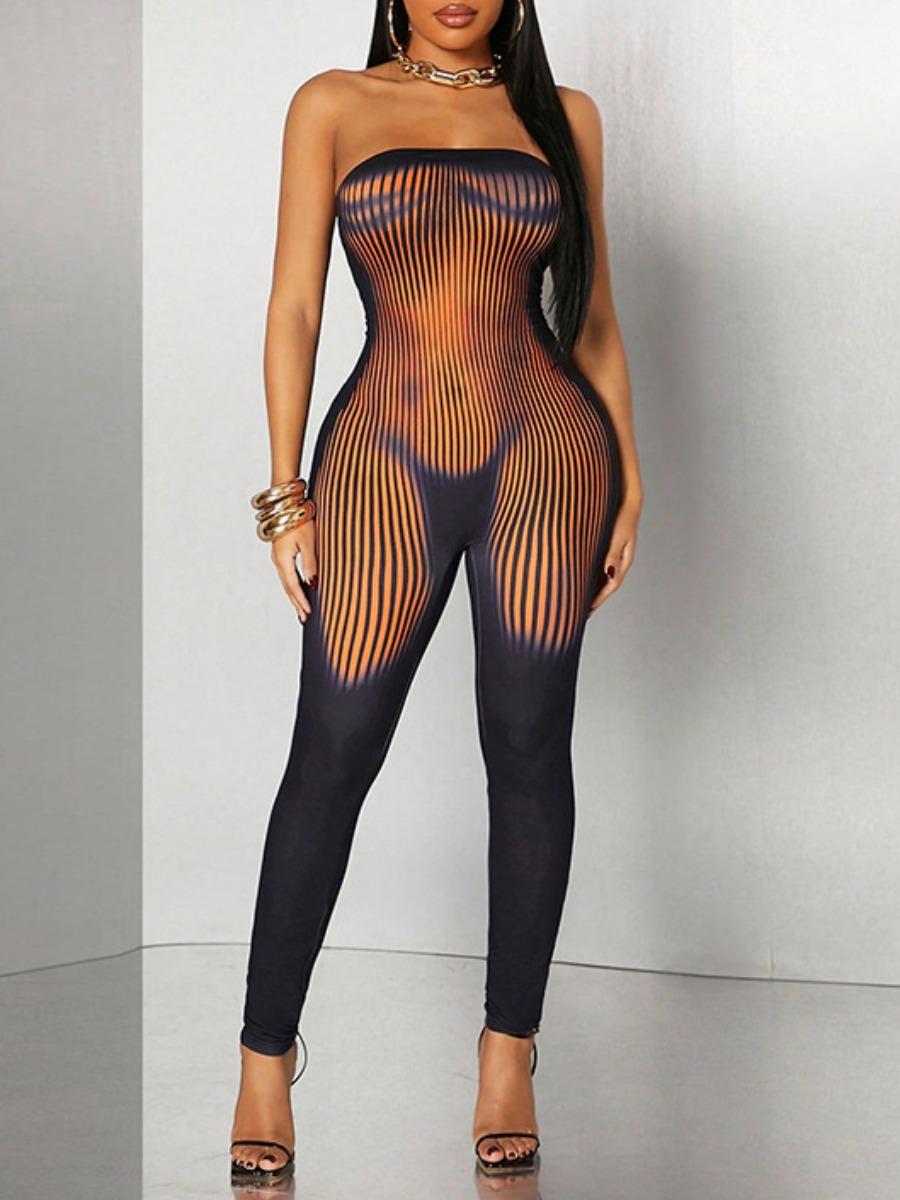 LW SXY Pattern Mixed Print Striped Jumpsuit
