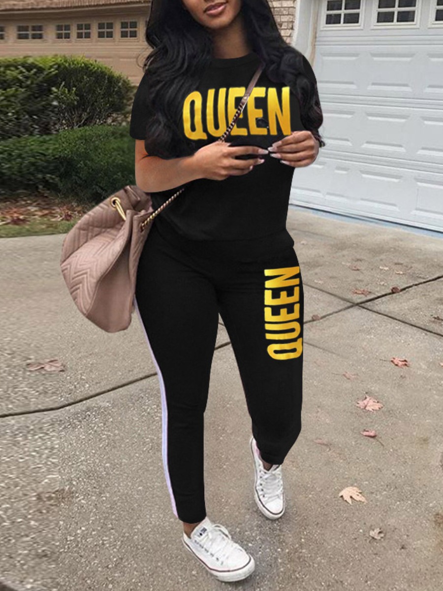 LW Casual Polyester Round Neck Pattern Letter Prin