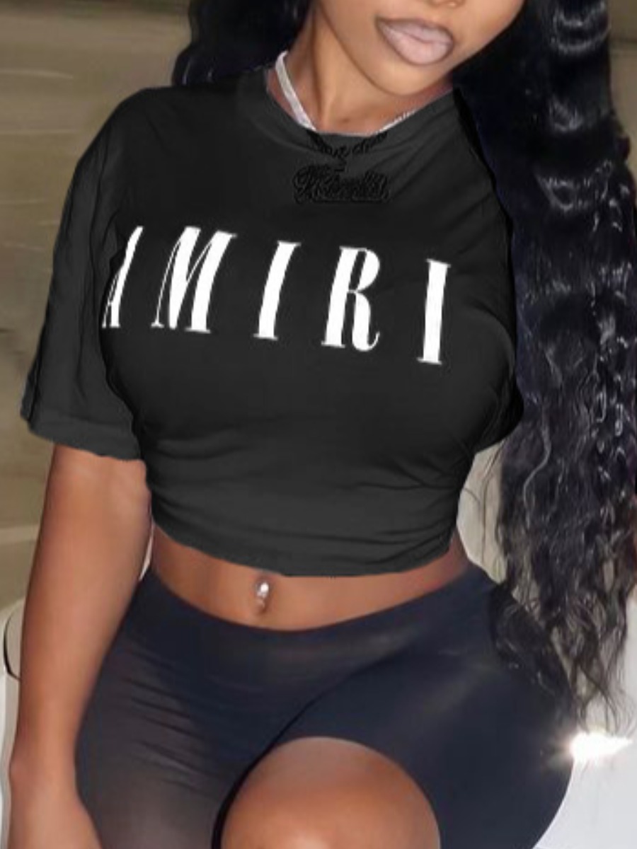 LW Plus Size Pattern Letter Print Positioning T-sh