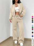 LW Casual Hooded Collar Zipper Design Solid Color Long Sleeve Two-piece Pants Set