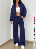 LW Casual Hooded Collar Zipper Design Solid Color Long Sleeve Two-piece Pants Set