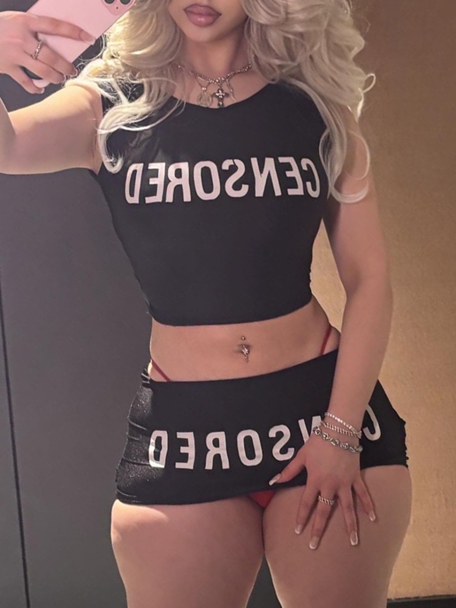 LW SXY Sxy Polyester Round Neck Pattern Letter Sle