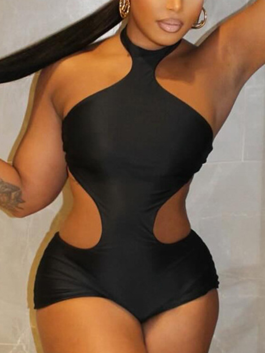 LW SXY Cut Out Solid Color Romper