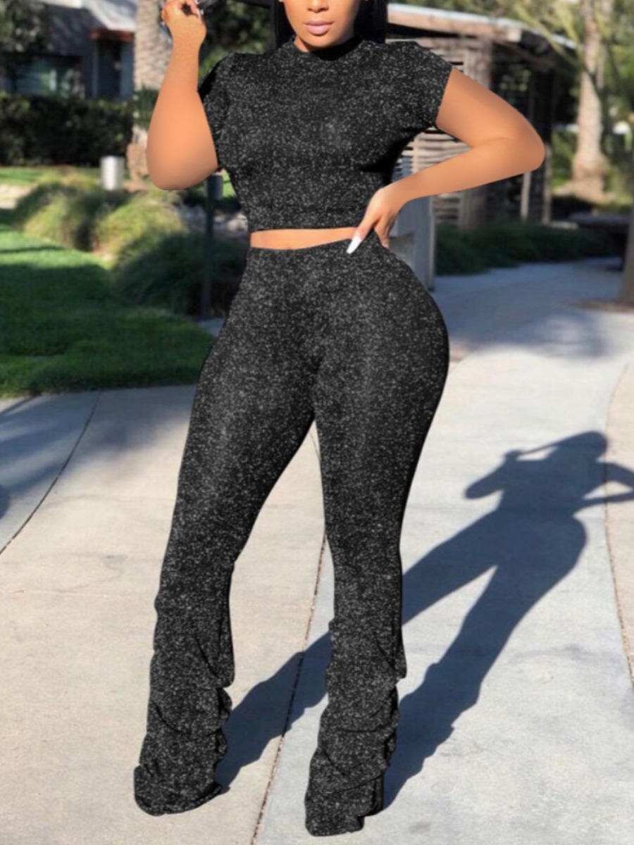 LW Casual Polyester Round Neck Solid Color Short S