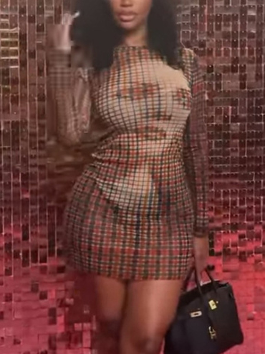 LW Pattern Figure Plaid Wrapped Skirt Mini Dress