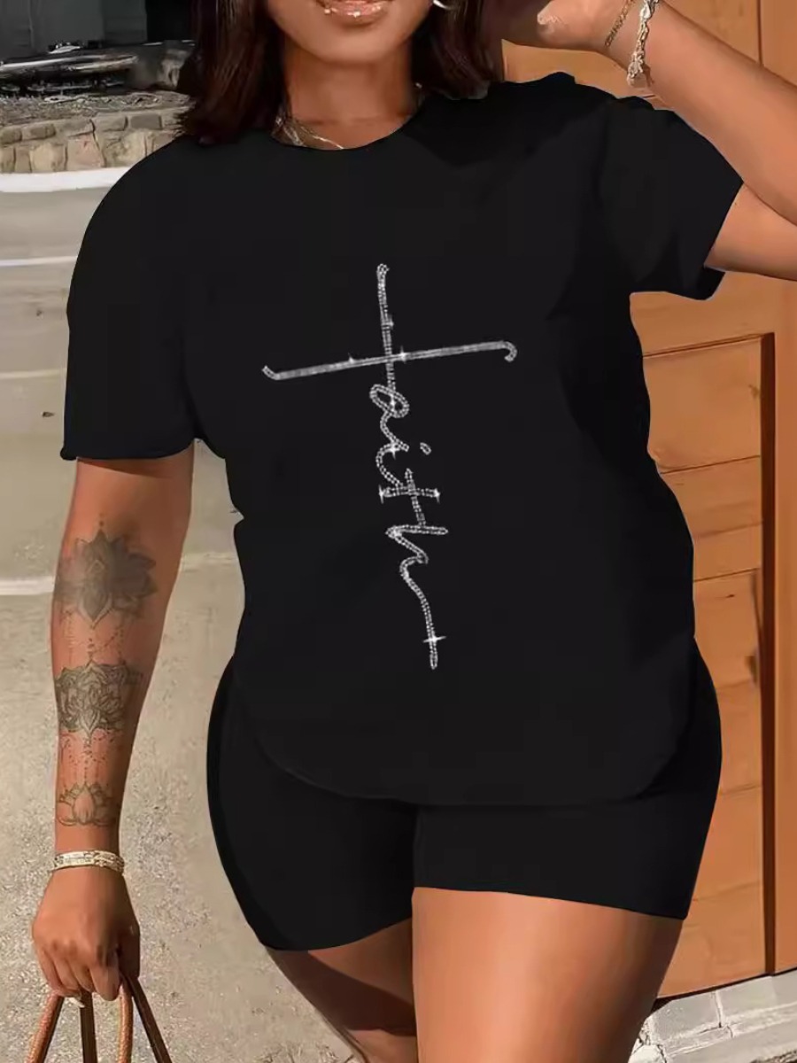 LW Casual Polyester Round Neck Pattern Letter Prin