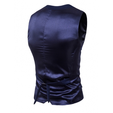 Trendy  V Neck Button Design Navy Blue Cotton Blends Vest от Lovelywholesale WW